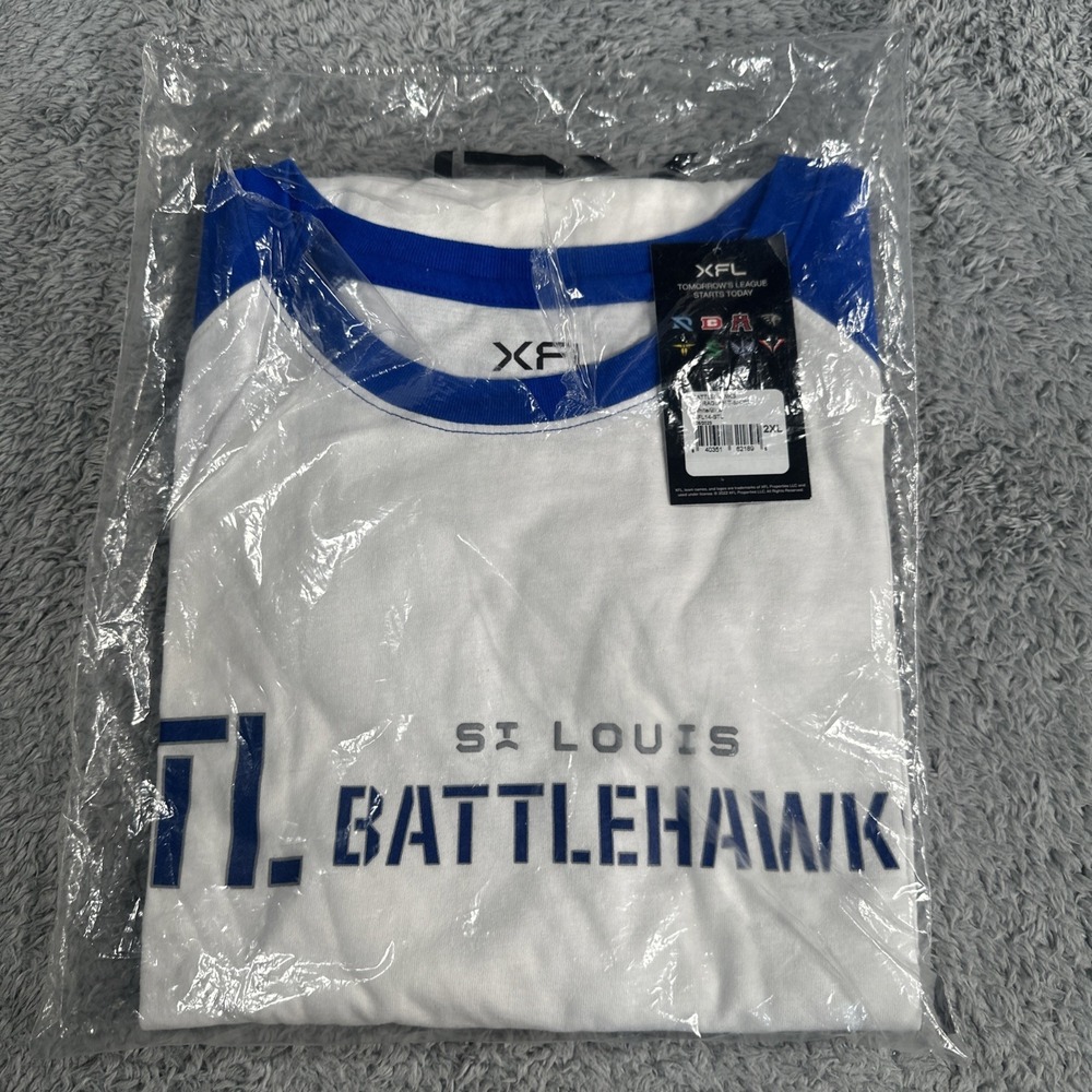 ST. LOUIS BATTLEHAWKS Football T-shirt XFL White / Blue Size 2XL, New